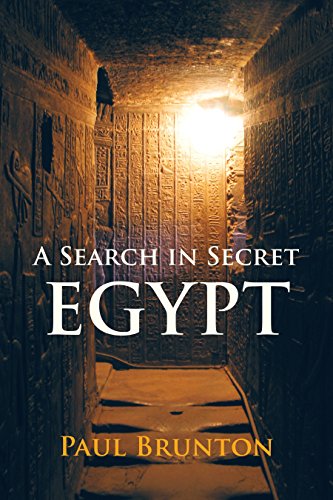 Book cover: ancient Egyptian hallway with light, title “A Search in Secret Egypt”.