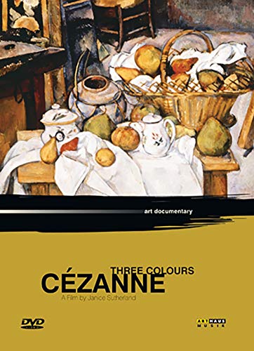 Cezanne painting of fruit and tableware, DVD cover for art documentary.