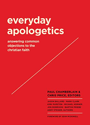 Red book cover with white text: "Everyday Apologetics," authors listed below.