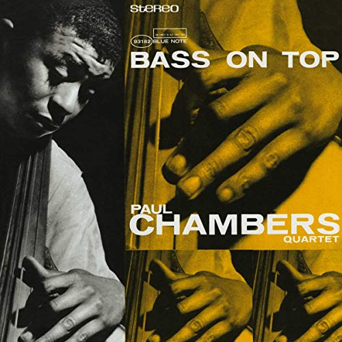 Paul Chambers' "Bass On Top" vinyl album cover featuring a portrait of the bassist.