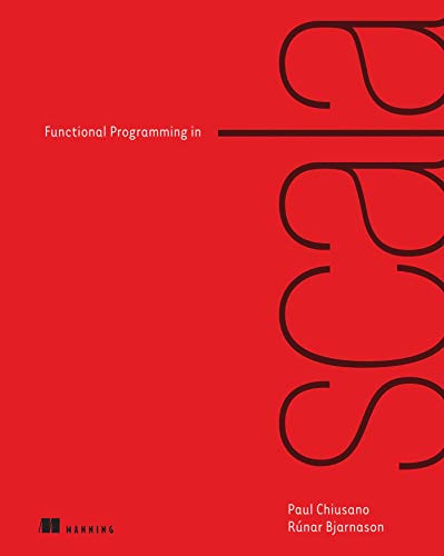 Book cover for Functional Programming in Scala with red background and large black lettering.