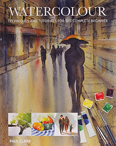 Book cover showing a rainy street scene, paint tubes, brushes, and small painting examples.
