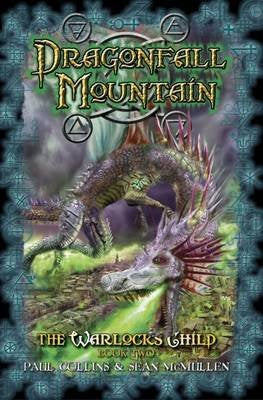 Book cover: Dragonfall Mountain, featuring a green dragon and magical symbols.