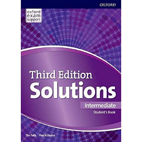 Purple "Solutions Intermediate" student textbook, third edition, Oxford University Press.