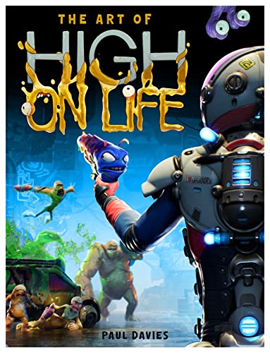 Book cover featuring characters and robots from the video game High on Life.