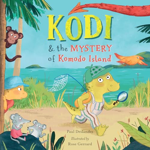 Book cover: Kodi, a lizard detective, with animals on Komodo Island.