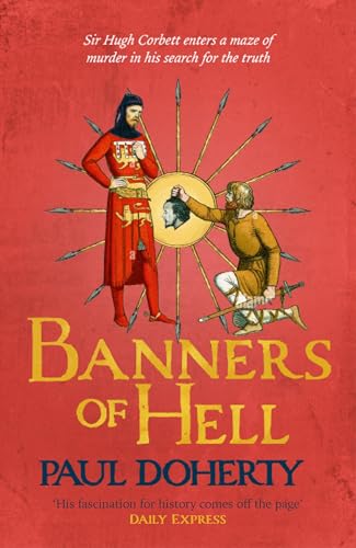 Book cover: medieval figures amidst spears, with bold red title "Banners of Hell".