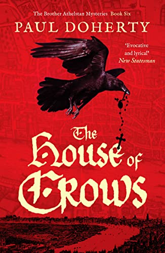 Book cover: red background, black crow with a drop, ornate title text.