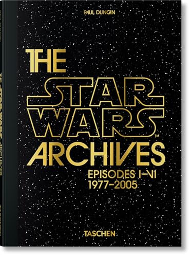 Black book cover with gold text reading The Star Wars Archives against starry background.