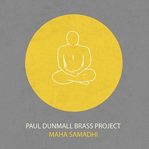 The alt text for this image could be: "Album cover with yellow circle and seated figure on grey background."