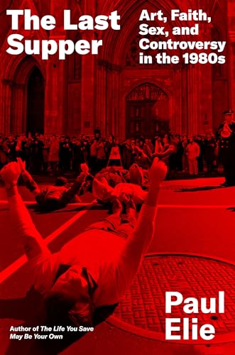 Book cover with red tint showing protesters lying on the ground before a cathedral.