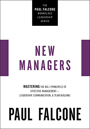 Book cover: "New Managers" by Paul Falcone, white text on purple background.