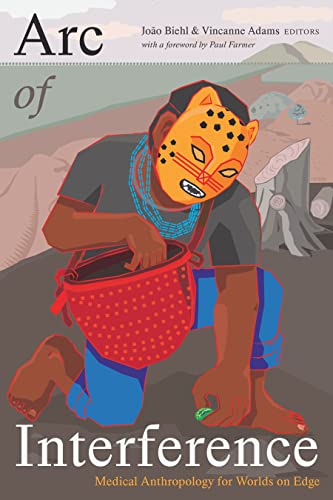 Book cover: person with jaguar mask playing a drum, text “Arc of Interference”.