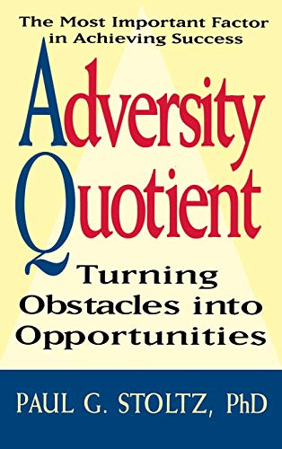 Book cover with large red and blue text: "Adversity Quotient" by Paul G. Stoltz.