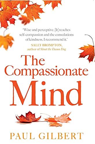 Book cover: “The Compassionate Mind” with falling orange maple leaves.