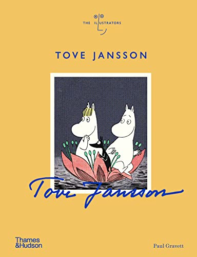 Book cover featuring Moomin characters in a flower on a yellow background.