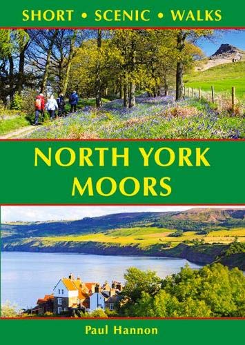 Book cover: North York Moors walking guide with landscape scenes.