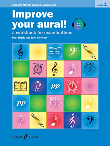 Music workbook cover with colorful squares displaying musical symbols and hands.