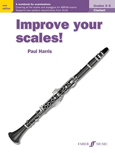 Clarinet workbook cover with a clarinet image, titled "Improve your scales!