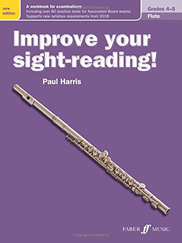 Purple cover of "Improve Your Sight-Reading Flute Grades 4-5" workbook with flute.