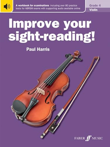 Cover of Improve your sight-reading! Violin Grade 4 music book featuring a violin and bow.