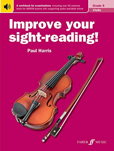 Violin sight-reading workbook, Grade 5, with image of a violin and bow.