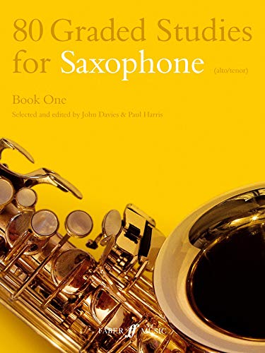 Sheet music book cover with a golden saxophone, titled “80 Graded Studies.”