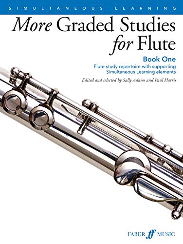 Flute studies book cover with a silver flute against a blue background.