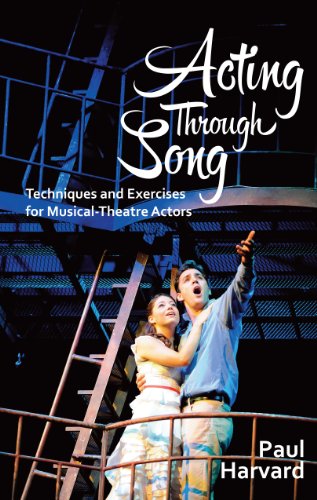 Book cover featuring two actors on a ladder, titled “Acting Through Song.”