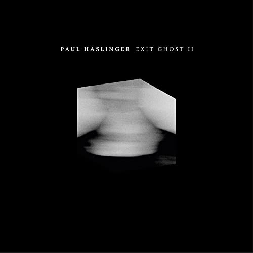 Black album cover with white text and a blurred, geometric image.