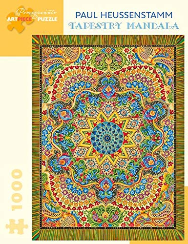 Intricate colorful mandala design on a jigsaw puzzle box.