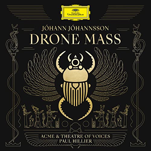 CD cover for Jóhann Jóhannsson’s “Drone Mass” featuring a golden scarab beetle.