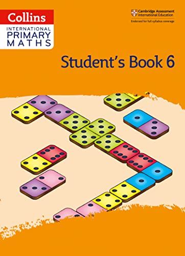 Orange textbook cover with dominoes, titled “International Primary Maths Student’s Book 6”.