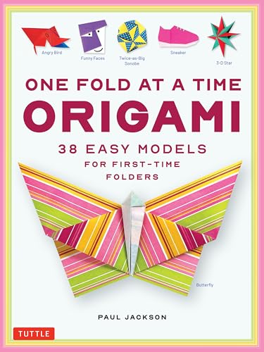 Origami book cover with colorful folded paper butterfly and example models.