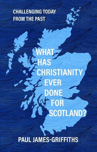 Book cover: map of Scotland filled with text, blue wavy background.