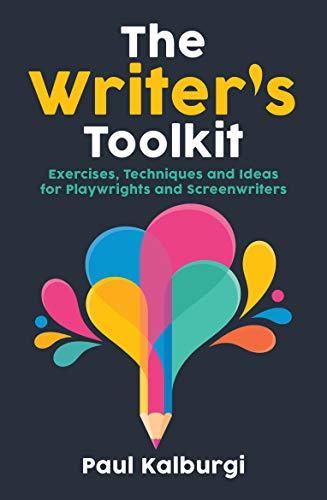 Book cover: "The Writer's Toolkit" with colorful paint splashes and a pencil.