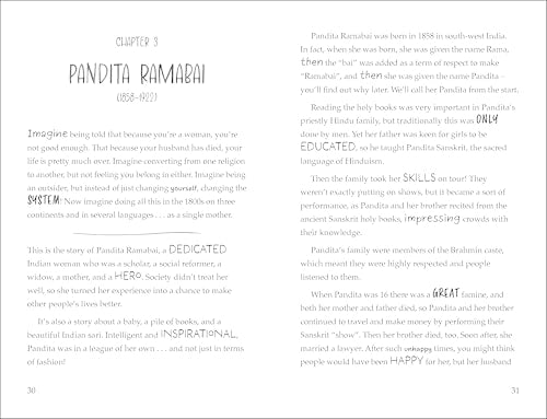 Open book page with text about Pandita Ramabai, a dedicated Indian woman.