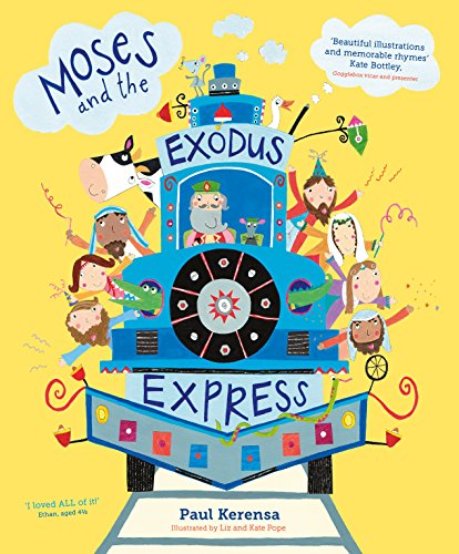 Colorful illustrated book cover depicting Moses and people on a train.