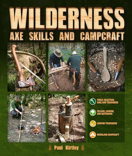 Book cover showing axe skills, campcraft, wood carving, and wilderness scenes.