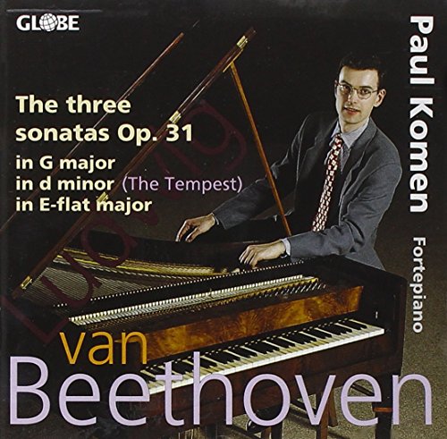 CD cover featuring pianist Paul Komen at a fortepiano, Beethoven’s name visible.