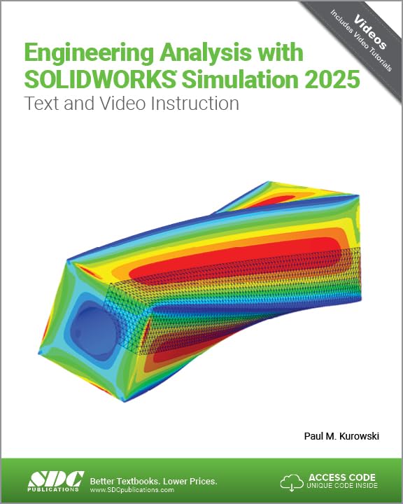 Book cover: "Engineering Analysis with SOLIDWORKS Simulation 2025", colorful simulation image.