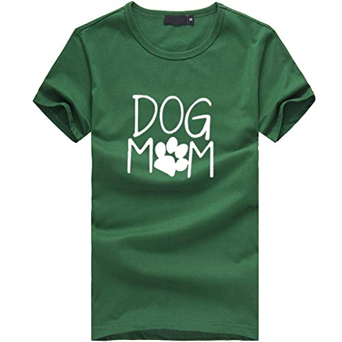 Green t-shirt with white text reading DOG MOM and a paw print graphic.