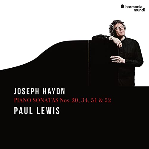 CD cover featuring pianist Paul Lewis and text “Joseph Haydn Piano Sonatas”.