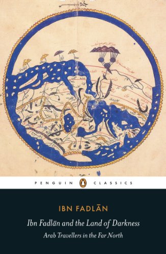 Book cover: medieval map illustration with title “Ibn Fadlan and the Land of Darkness.”