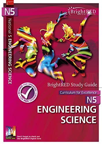 Front cover of National 5 Engineering Science Bright Red study guide with colorful silhouettes.