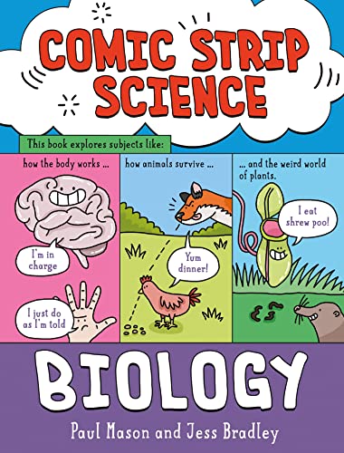 Comic Strip Science: Biology" book cover with cartoon animal and plant illustrations.