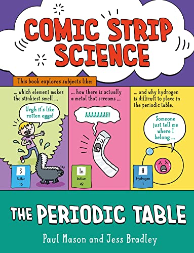 Book cover: "Comic Strip Science: The Periodic Table" with cartoon elements.