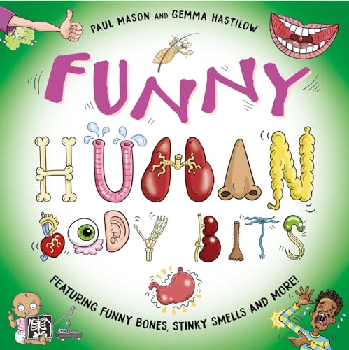 Book cover with cartoon human body parts and humorous illustrations.