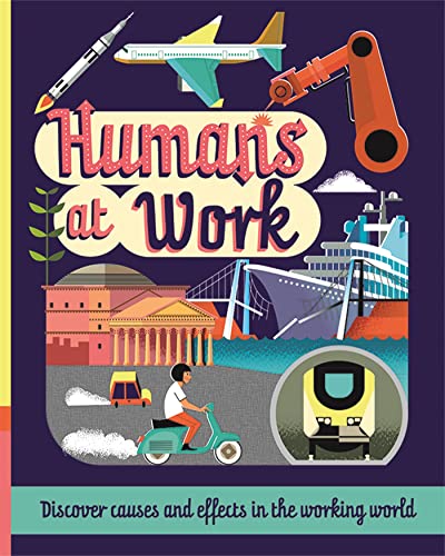 Book cover: "Humans at Work" with illustrations of vehicles and infrastructure.