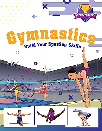 Gymnastics book cover with athletes performing on balance beam and uneven bars.